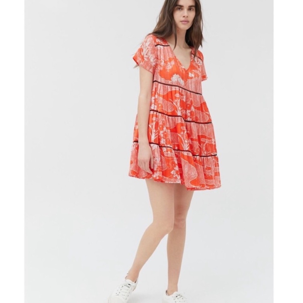 Urban UO Pippa Orange Floral Tunic Silky Babydoll Mini Dress - Like New!